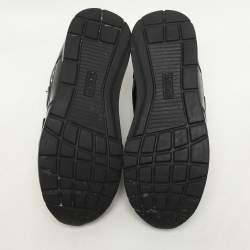 Pre Owned Moschino Black/White Printed Neoprene and Patent Leather Velcro Low Top Sneakers Size 36