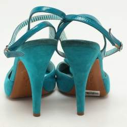 Moschino Blue Suede Flower Applique Ankle Strap Pumps Size 39.5