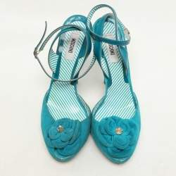 Moschino Blue Suede Flower Applique Ankle Strap Pumps Size 39.5