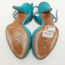 Moschino Blue Suede Flower Applique Ankle Strap Pumps Size 39.5