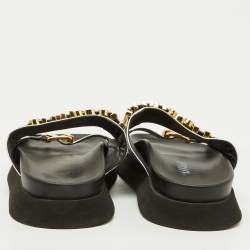 Moschino Silver Leather Logo Buckle Detail Chunky Slide Sandals Size 39