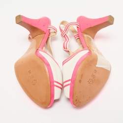 Moschino Neon Pink/White Leather Strappy Peep Toe Sandals Size 39