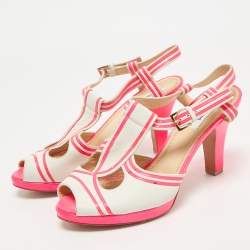 Moschino Neon Pink/White Leather Strappy Peep Toe Sandals Size 39
