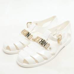 Moschino White Jelly Logo Flats Size 38