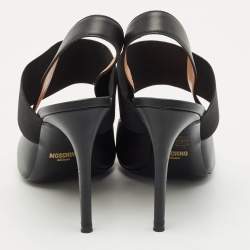 Pre Owned Moschino Black Leather Logo Pointed Toe Pumps Size 39