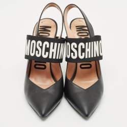 Pre Owned Moschino Black Leather Logo Pointed Toe Pumps Size 39