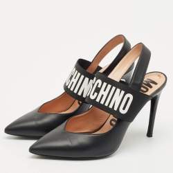 Pre Owned Moschino Black Leather Logo Pointed Toe Pumps Size 39