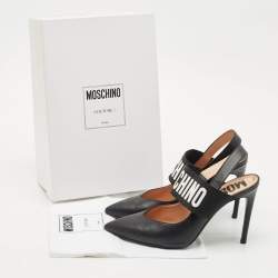 Pre Owned Moschino Black Leather Logo Pointed Toe Pumps Size 39