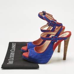 Pre Owned Moschino Red/Blue Suede Buckle Ankle Strap Sandals Size 38.5