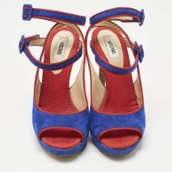 Pre Owned Moschino Red/Blue Suede Buckle Ankle Strap Sandals Size 38.5
