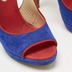 Pre Owned Moschino Red/Blue Suede Buckle Ankle Strap Sandals Size 38.5