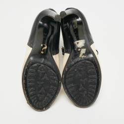 Pre Owned Moschino Beige/Black Leather Cutot Peep Toe Ankle Boots Size 36