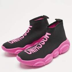 Pre Owned Moschino Black Jacquard Logo High Top Sneakers Size 36