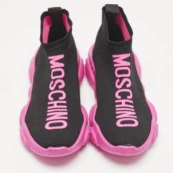 Pre Owned Moschino Black Jacquard Logo High Top Sneakers Size 36