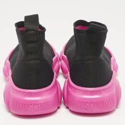 Pre Owned Moschino Black Jacquard Logo High Top Sneakers Size 36