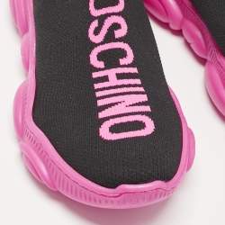 Pre Owned Moschino Black Jacquard Logo High Top Sneakers Size 36