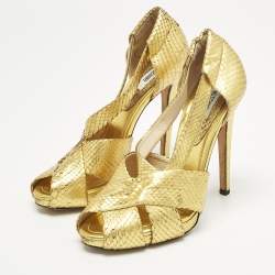 Pre Owned Moschino Gold Python Embossed Leather Cut Out Peep Toe Pumps Size 40