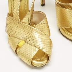 Pre Owned Moschino Gold Python Embossed Leather Cut Out Peep Toe Pumps Size 40