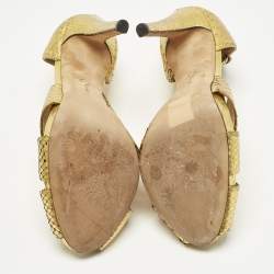 Pre Owned Moschino Gold Python Embossed Leather Cut Out Peep Toe Pumps Size 40