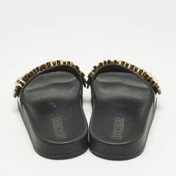 Pre Owned Moschino Black Rubber Logo Flat Slides Size 37