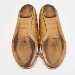 Pre Owned Moschino Gold Leather Logo Embellished Ballet Flats Size 38