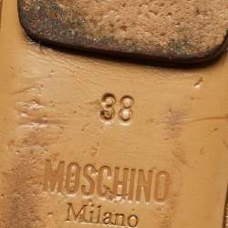 Pre Owned Moschino Gold Leather Logo Embellished Ballet Flats Size 38