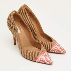 Pre Owned Moschino Size 38 Brown Leather Pleated Pointed Toe Pumps