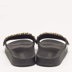 Pre Owned Moschino Size 40 Black Leather logo Pool Slide