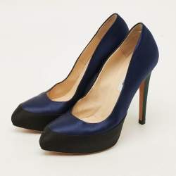 Pre Owned Moschino Size 38 Tricolor Velvet Platform Pumps