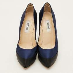 Pre Owned Moschino Size 38 Tricolor Velvet Platform Pumps