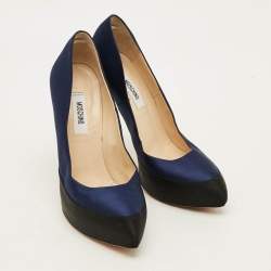 Pre Owned Moschino Size 38 Tricolor Velvet Platform Pumps