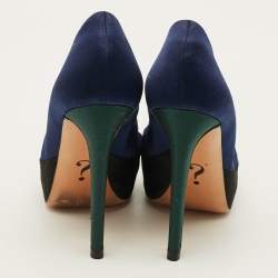 Pre Owned Moschino Size 38 Tricolor Velvet Platform Pumps