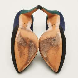 Pre Owned Moschino Size 38 Tricolor Velvet Platform Pumps