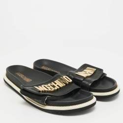 Pre Owned حذاء سلايد موسكينو مطاط أسود بشعار مقاس 37