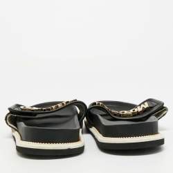 Pre Owned حذاء سلايد موسكينو مطاط أسود بشعار مقاس 37