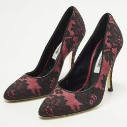 Pre Owned Moschino Size 36 Black/Purple Lace and Mesh Pumps
