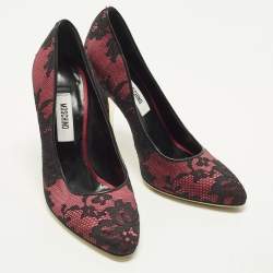 Pre Owned Moschino Size 36 Black/Purple Lace and Mesh Pumps