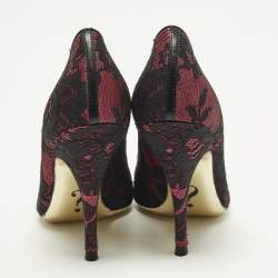 Pre Owned Moschino Size 36 Black/Purple Lace and Mesh Pumps