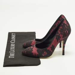 Pre Owned Moschino Size 36 Black/Purple Lace and Mesh Pumps