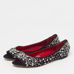 Pre Owned حذاء باليرينا فلات موسكينو ساتان أسود مزين بالكريستال مقاس 40