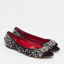 Pre Owned حذاء باليرينا فلات موسكينو ساتان أسود مزين بالكريستال مقاس 40