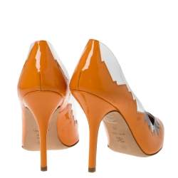 Moschino Cheap and Chic Orange Patent Leather Laser Cut Pumps Size 38