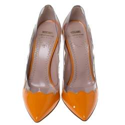 Moschino Cheap and Chic Orange Patent Leather Laser Cut Pumps Size 38