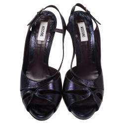 Pre Owned Moschino Navy Blue Textured Leather Slingback Open Toe Sandals Size 40