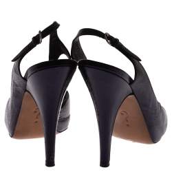 Pre Owned Moschino Navy Blue Textured Leather Slingback Open Toe Sandals Size 40