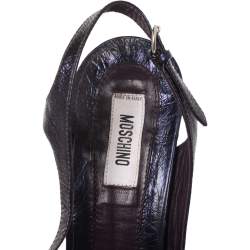 Pre Owned Moschino Navy Blue Textured Leather Slingback Open Toe Sandals Size 40