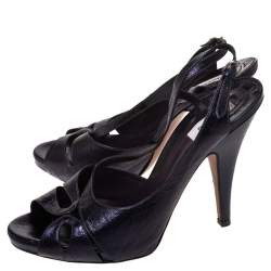 Pre Owned Moschino Navy Blue Textured Leather Slingback Open Toe Sandals Size 40