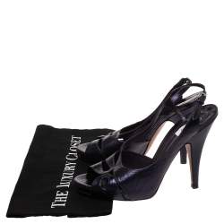 Pre Owned Moschino Navy Blue Textured Leather Slingback Open Toe Sandals Size 40