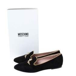 Pre Owned Moschino CheapAndChic Black Suede Gun And Pearl Embellished Ballet Flats Size 38