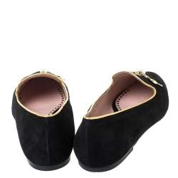 Pre Owned Moschino CheapAndChic Black Suede Gun And Pearl Embellished Ballet Flats Size 38